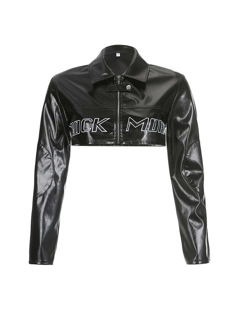 Женская куртка из ПУ кожи с надписью в стиле панк |
