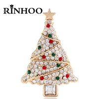 rinhoo full rhinestone christmas tree brooches for women unisex fashion enamel badges star xmas tree pins new year party jewelry