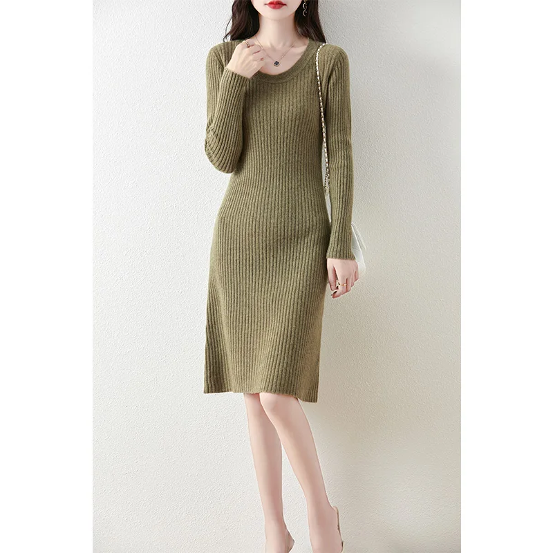 Вязаные женские платья из 100% шерсти осень/зима 2023 новое модное теплое платье