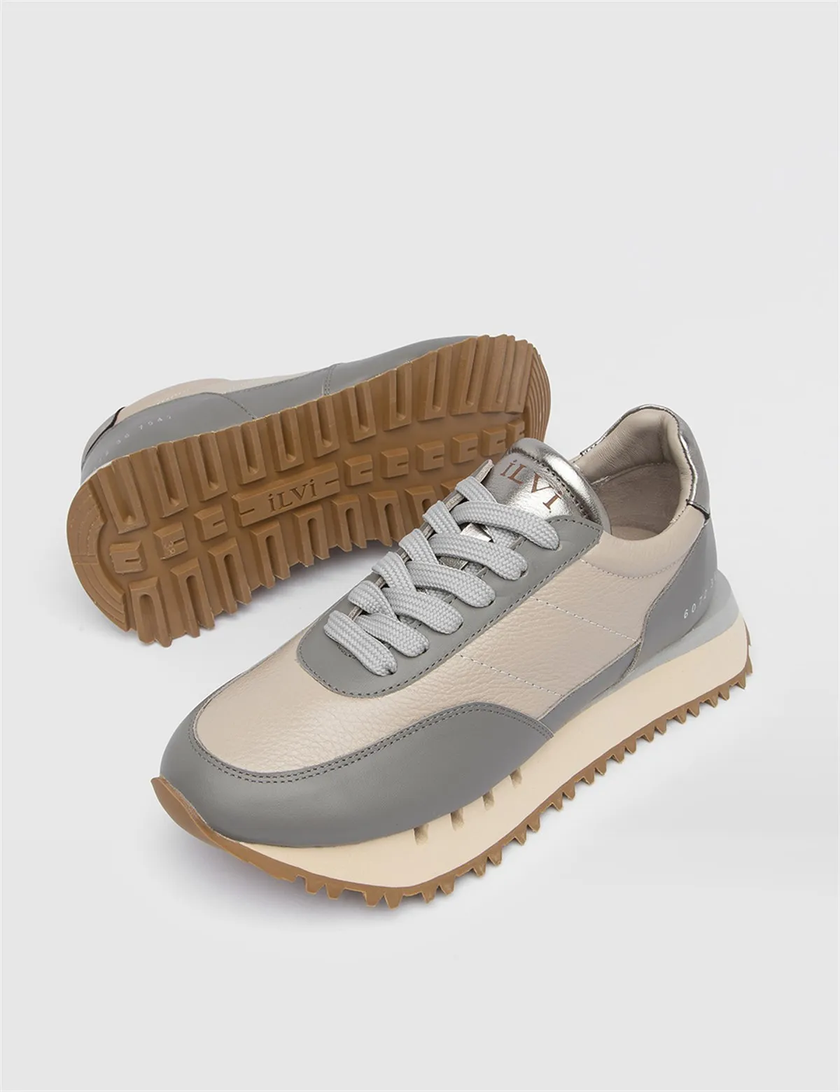 

ILVi-Genuine Leather Handmade Jeri Grey-Mink Sneaker Women's Shoes 2022 Fall/Winter
