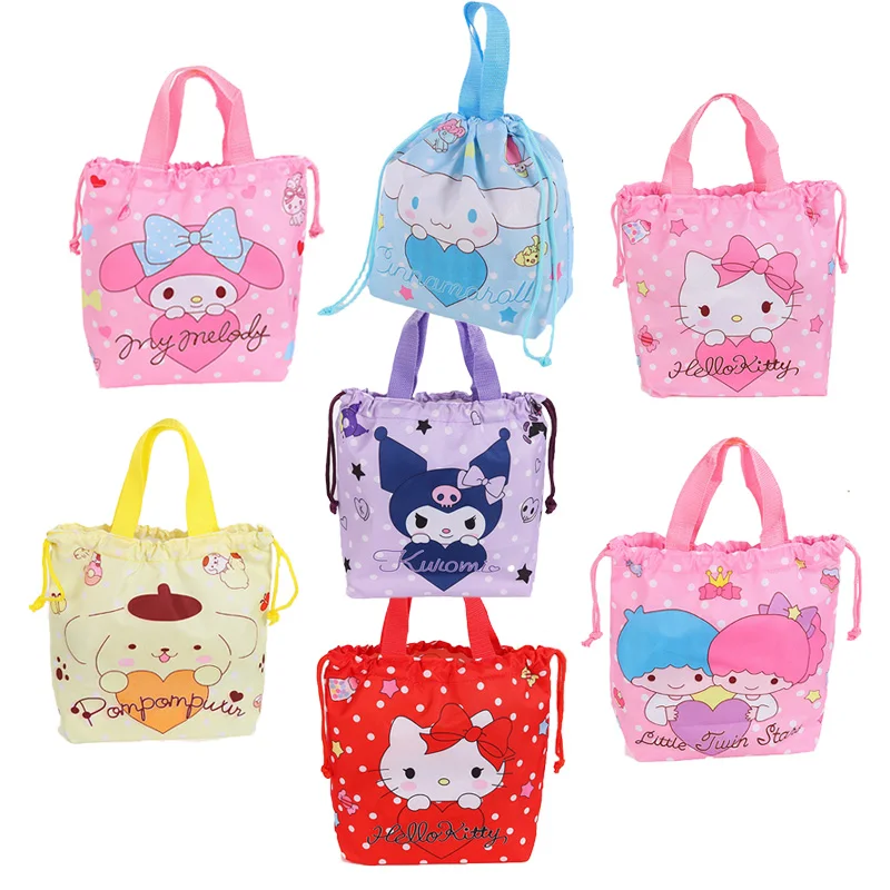 

30 см Kawaii Sanrios аниме Kuromi My Melody Kitty Cinnamoroll милый мультяшный шнурок Ланч-бокс сумка Портативная сумка для бенто подарок для детей