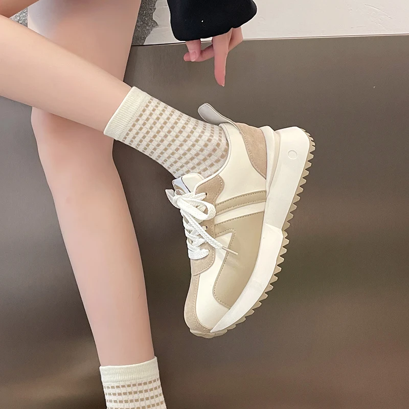 Designers Lovely Pink Chunky Sneakers Women 2023 Thick Sole Girls Sport Shoes Bright Beige Fashion Casual Vulcanized Shoes Femal
