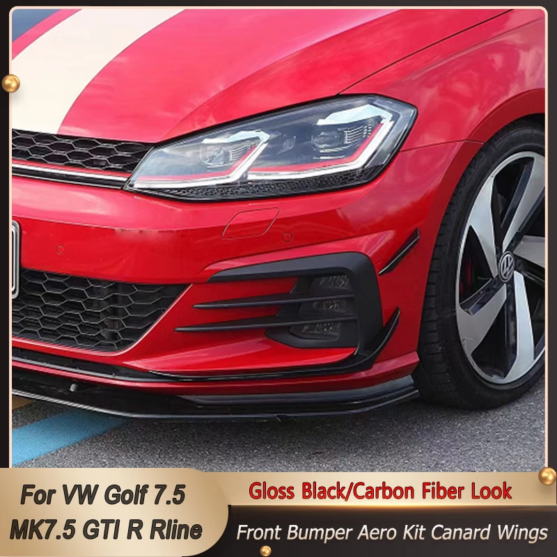 

Car Front Bumper Side Canards Bumper Lip Spoiler Trim For VW Golf 7.5 MK7.5 GTI R Rline Accessories 2018 2019 Gloss Black/Carbon
