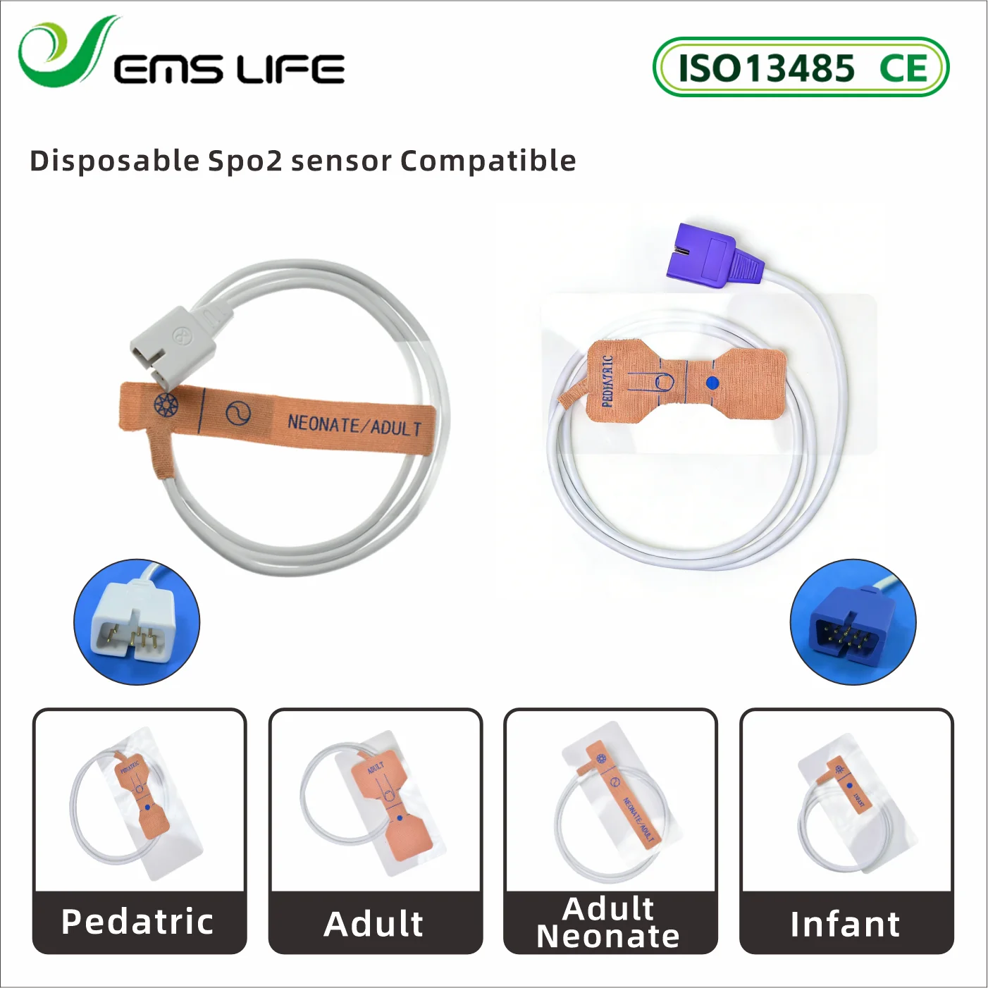Фото EMSLIFE 5 шт. в упаковке, одноразовые датчики SpO2, совместимые с мониторами пациента Nellcor DS-100A, DOC-10, MAXA, MAXN, MAXC №2