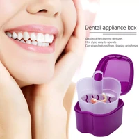 1pc dental false teeth storage box with hanging net container teeth organizer cleaning teeth case oral tooth care