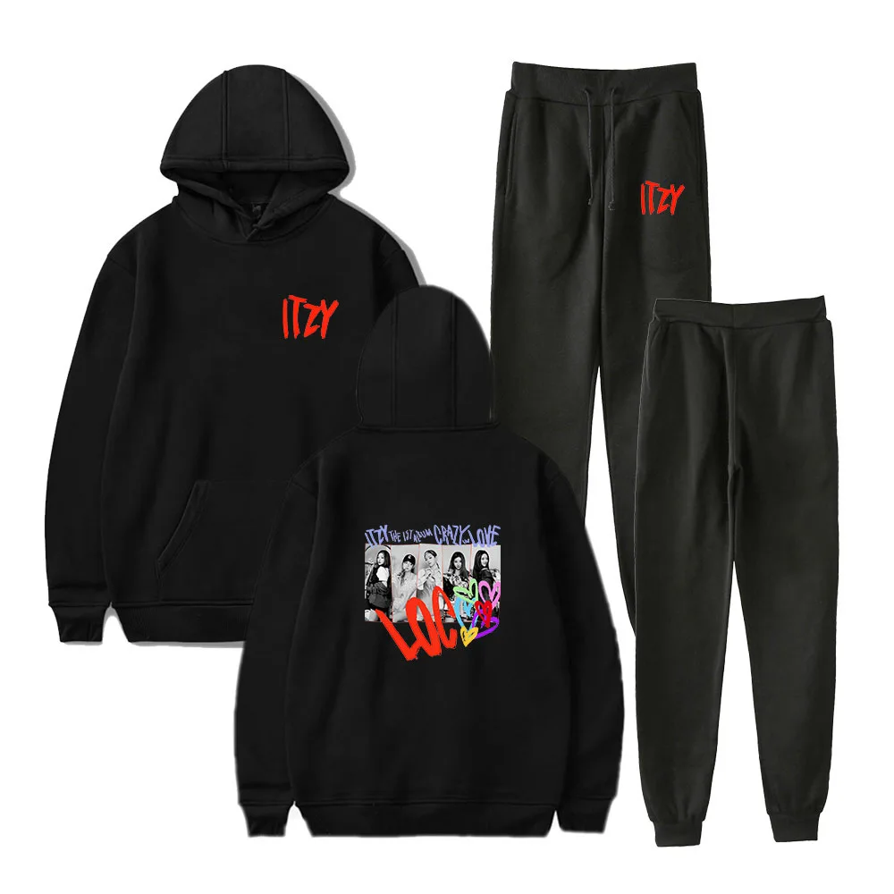 

2022New ITZY CRAZY in love 2D printed autumn and winter hooded sweater and pants suit men and women kpop clothing clothes