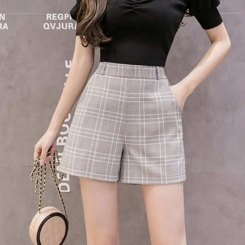 

Women High Waist Chiffon Wide Leg Shorts Summer Korean Plaid Blazer Shorts Femme Harajuku Streetpants Y2K Clothes Bottoms D5141