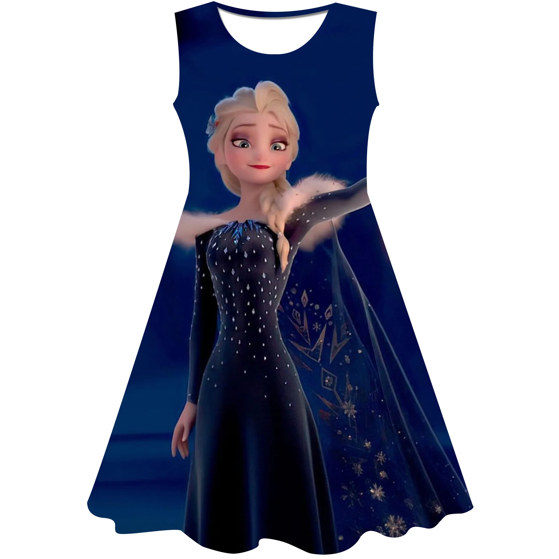 

2023 Summer New Cartoon Animation Dress Disney Ice And Snow Mystery 3D Printing Children's Clothing Round-neck Sleeveless