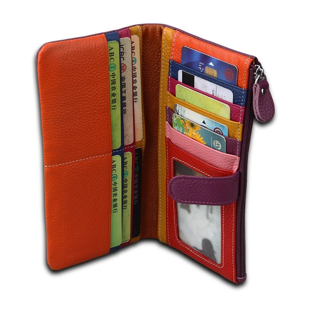 Women's Leather Wallet Long 2022 New Style RFID Bi-fold Wallet First Layer Cowhide Women's Wallet Card Holder