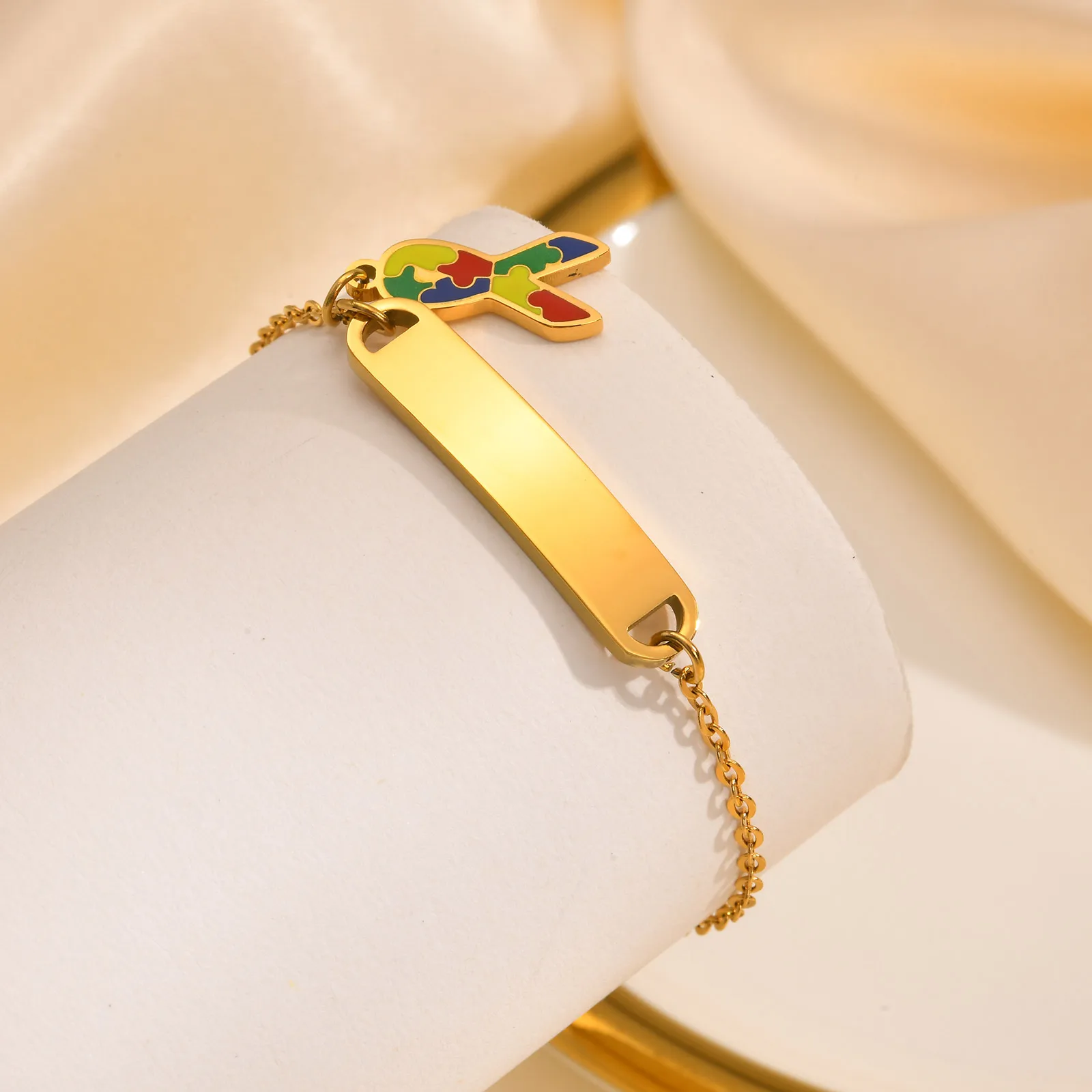 Free Custom Autism ID Bracelets Parents Gift To Baby Daughter Drip Color Glue Curved Children's Bracelet Engraving