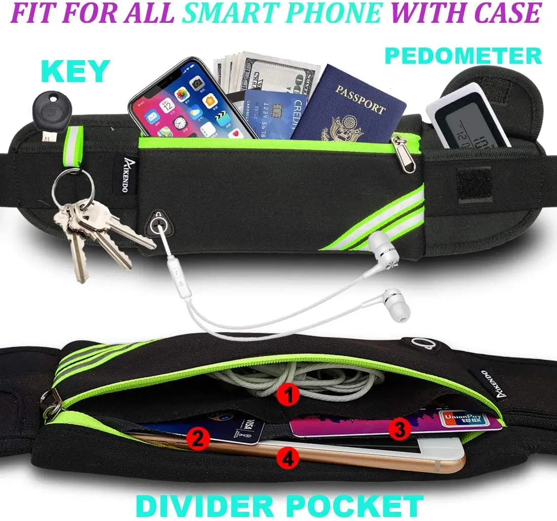 Slim Fit Running Belt Waist Pack, Waist Pack, Bike Workout Gym, Reflective Runner Belt Jogging Pocket Belt, Hiking Travel