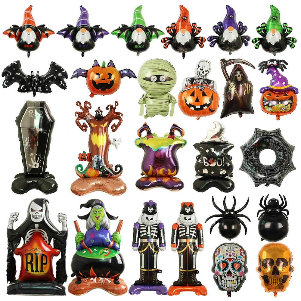 

Halloween Pumpkin Ghost Balloons Huge Standing Witch Bat Spider Foil Ballon Inflatable Kids Toys Globos Halloween Party Supplies