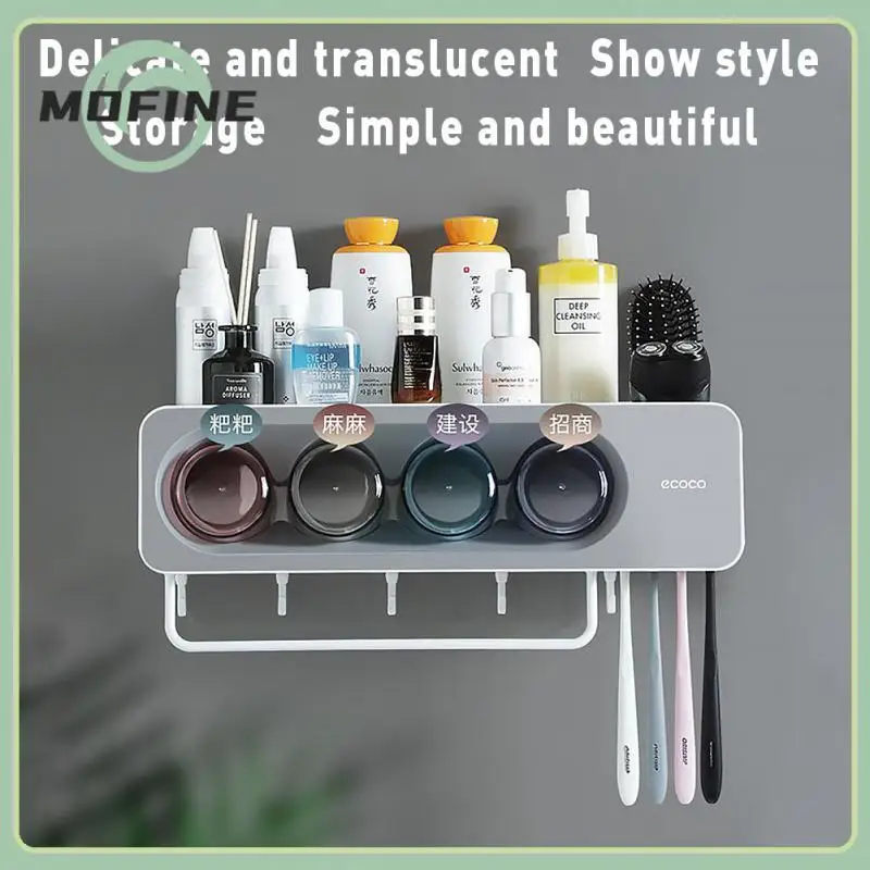 

Multifunctional Easy To Install Bath Toothbrush Rack Punch-free Toothpaste Squeezer Dispenser Large Storage Tray Wall Mount Baño