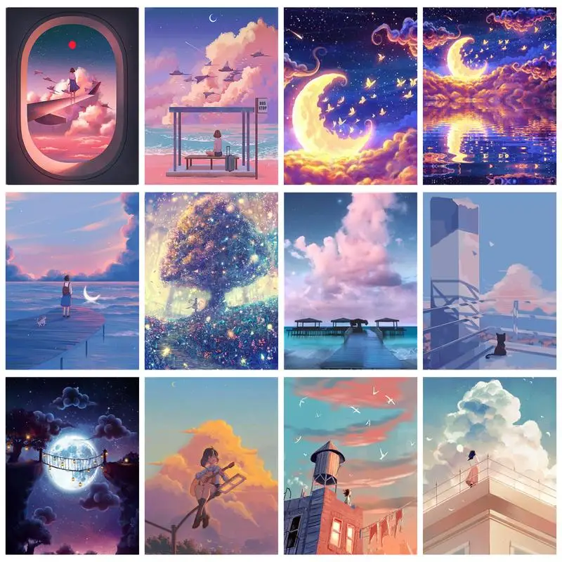 

Алмазная живопись 5D "сделай сам", красочное небо, луна, искусство, наборы для вышивки крестиком, домашний декор, Новое поступление 2023