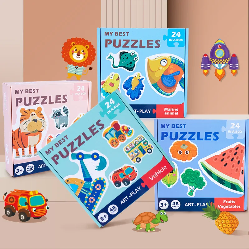 

Montessori Kids Wooden Jigsaw Matching Puzzle Game Baby Early Education Cartoon Animal Traffic Puzzle Cognitive Interactive Toy