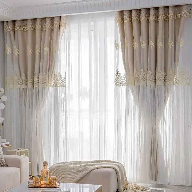 

20968-XZ-Double Layer Full Blackout Curtains Solid Color Insulated Complete Blackout Draperies With Black