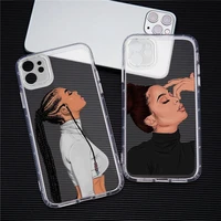 gykz melanin poppin african black girl phone case for iphone 11 pro 12 13 xr x xs max se20 7 8 6plus clear silicone cover coque