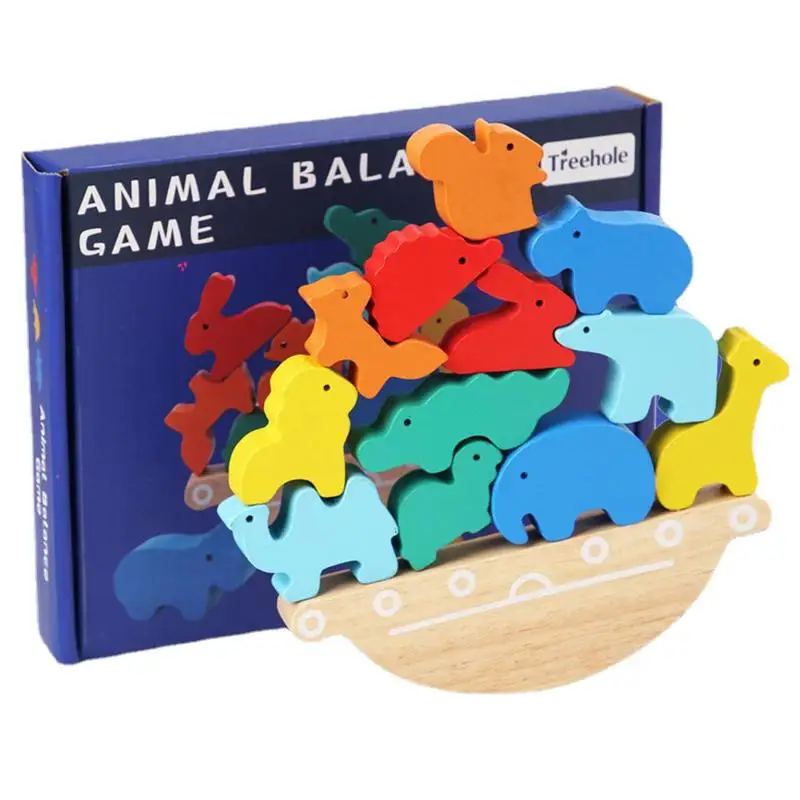 

Cute Animal Stacking Balance Game Wooden Dinosaur Stacking Building Blocks Interactive Toy Balance Training Educational Toys