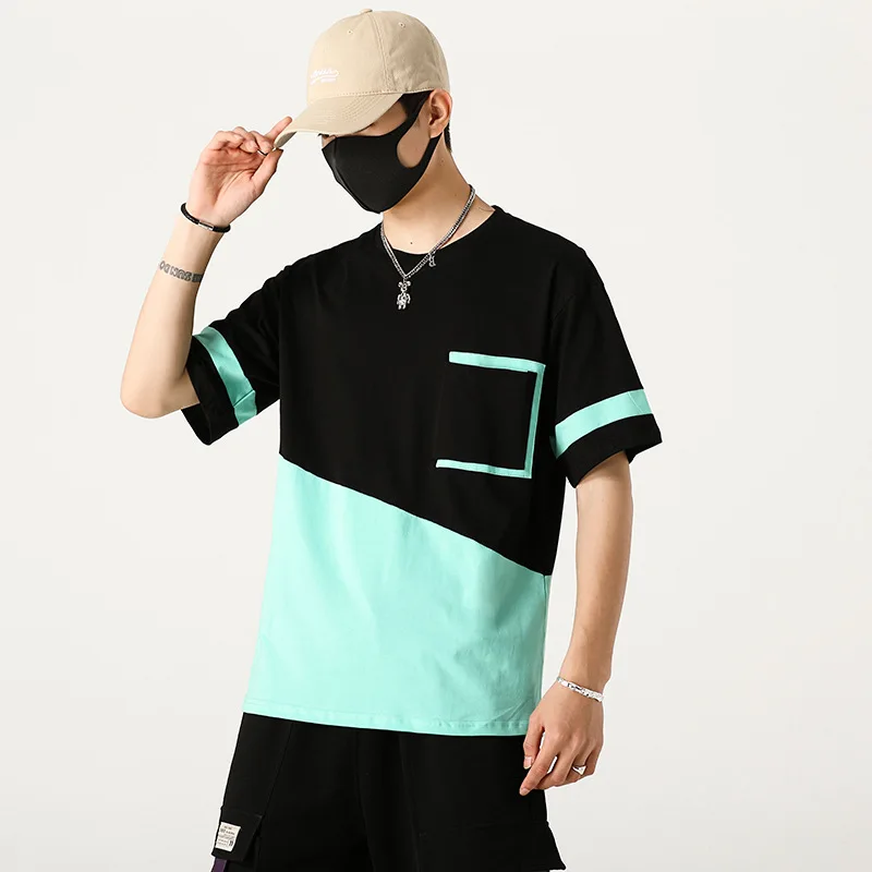 

Мужские футболки 2022 Летние Новые повседневные Harajuku футболки с коротким рукавом мужские хип-хоп уличные футболки с принтом, пэчворк, трендов...