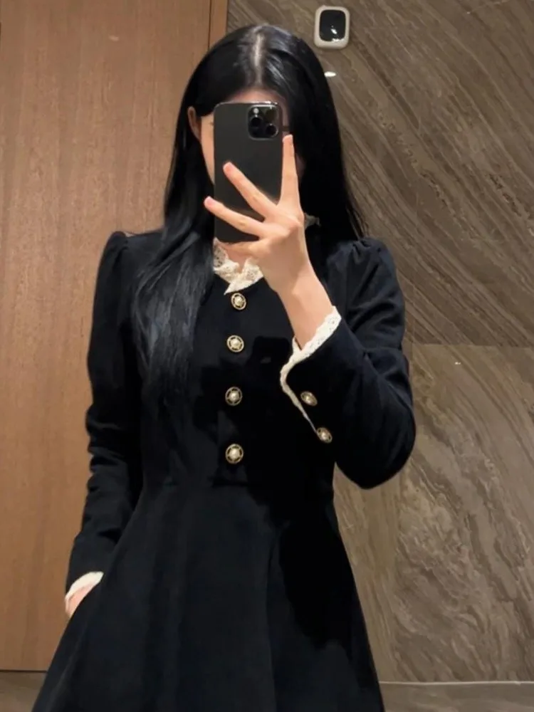 Женское однобортное Платье-туника элегантное черное платье составного кроя с