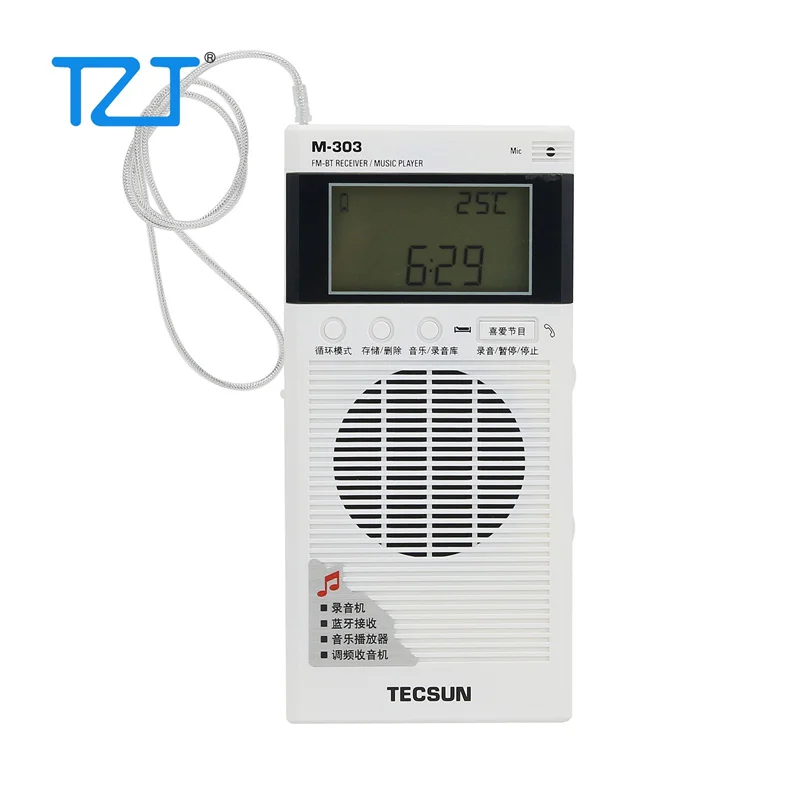 TECSUN M-303 мини FM-радио Bluetooth-приемник 64-108 МГц, портативный ресивер, музыкальный плеер с микрофоном