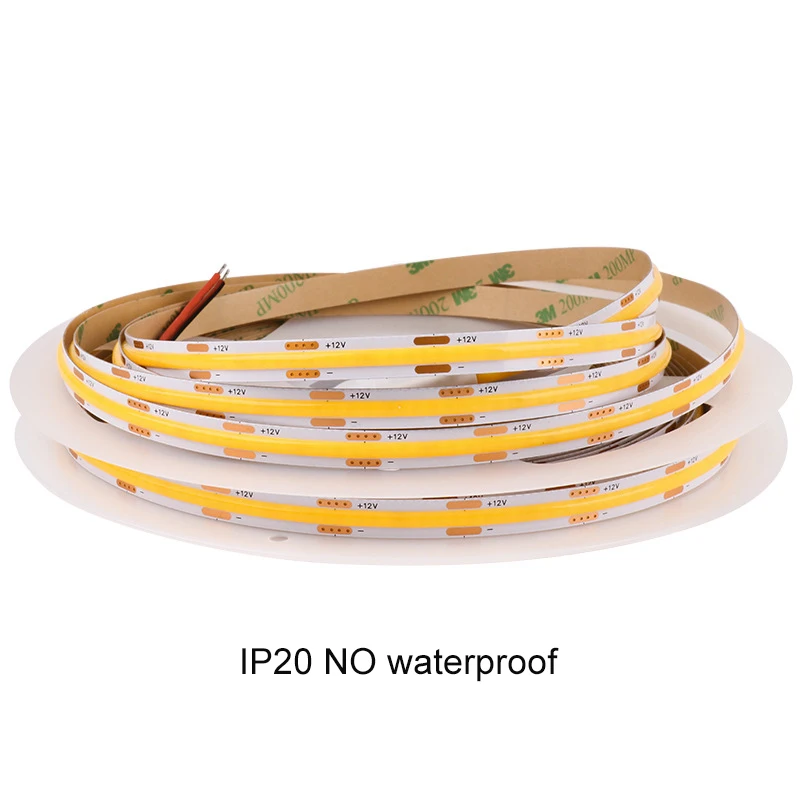 Фото Светодиодные ленты COB DC12V 24V 480LEDs/m, гибкие, с высокой плотностью, диммируемые, IP20/IP67, водонепроницаемые, 3000K/4000K/6000K/оранжевые, 5м №5