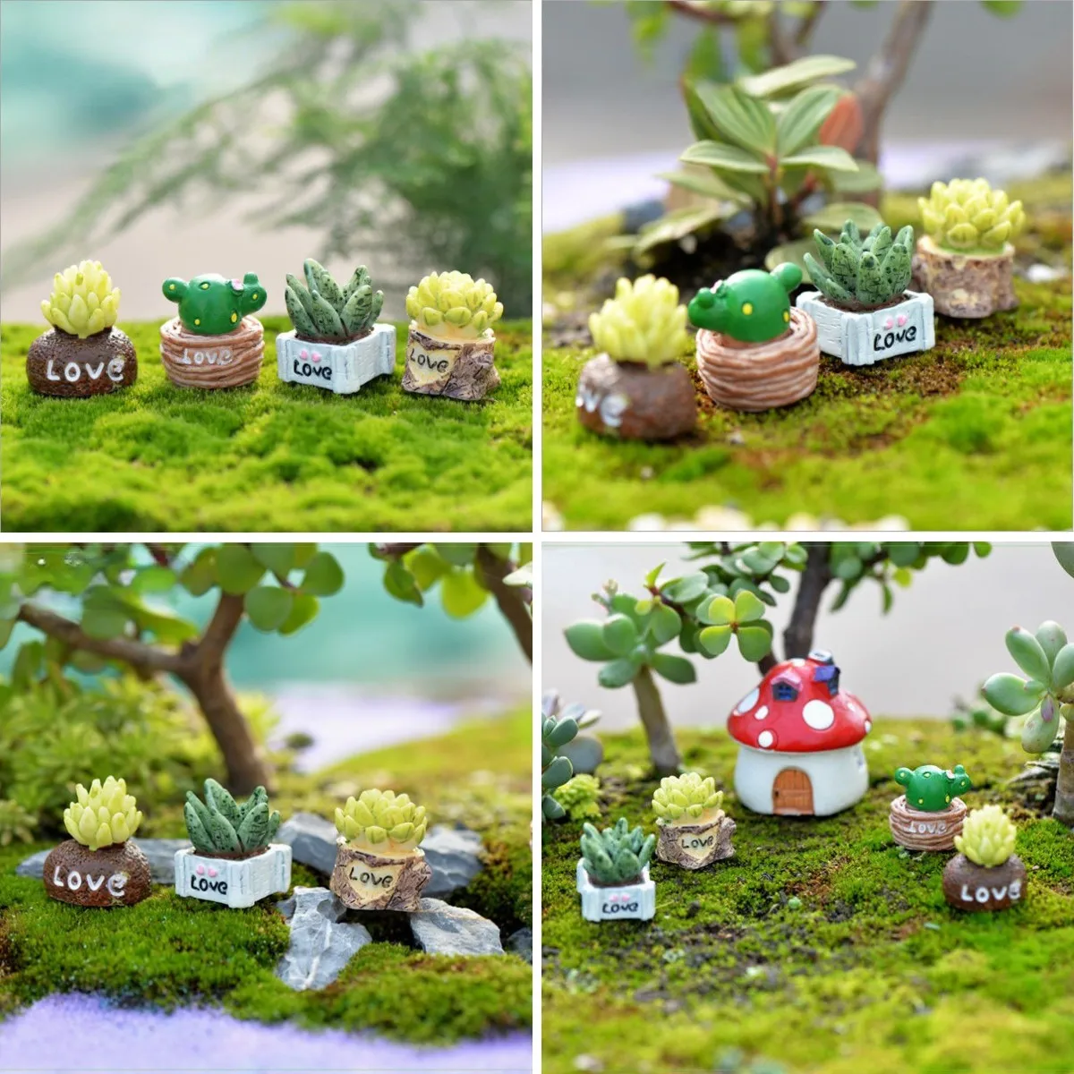 

4Pcs Figurines Miniatures Moss Micro Landscape Jewelry Simulation Meat Ornaments DIY Resin Decoration Crafts Home Decor