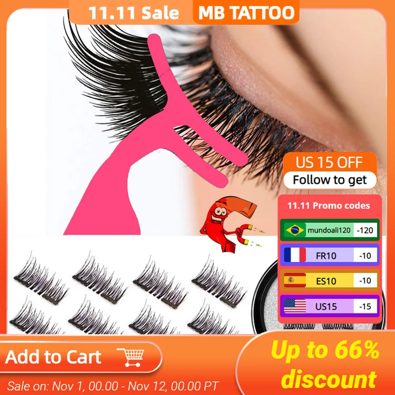 

MB New 8Pcs Magnet Mink Lashes 100% Magnetic Eyelashes Natural Hair False Eye lashes 3D Fake Lash Fluffy Faux Cils magnetique