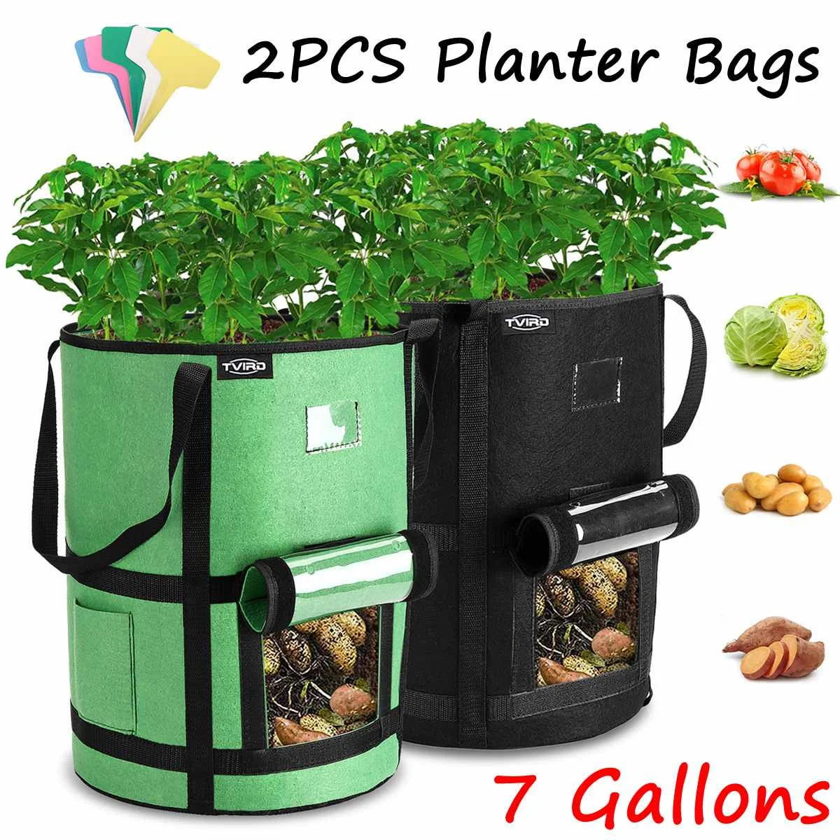 

2pcs 7 /10 Gallon Growing Bag Outdoor Balcony Gardening Grow Pots Greenhouse Vegetable Potato Flower Planter Garden Planting Bag