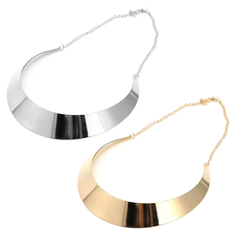 

Fashion Plated Golden Silver Vintage Torque Necklace Unique Metal Alloy Choker