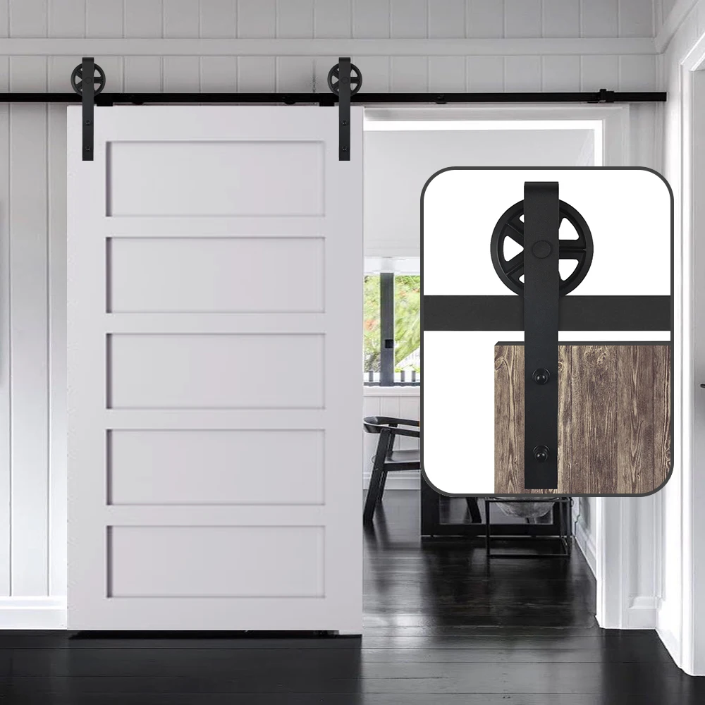 

4-10FT Barn Sliding Door Hardware Kit with Big Wheel Heavy Duty Slide Rail System for Single Door Big Wheel Roller Hanger