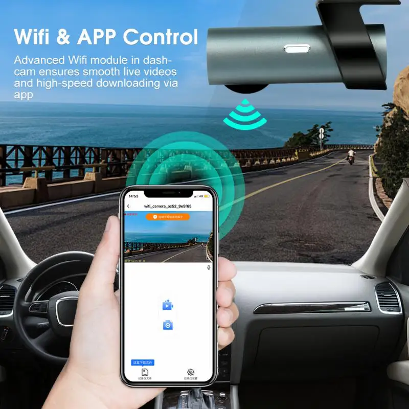 

Видеорегистратор автомобильный с двумя объективами, Wi-Fi, 360 °