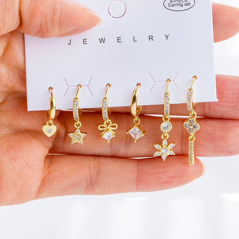 

Модные изысканные квадратные серьги-кольца 6 шт. в виде сердца с кристаллами для женщин, ювелирные изделия