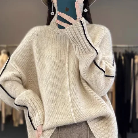 Женский свободный свитер из 100% чистого кашемира с высоким воротником, зимняя внутренняя одежда, мягкая и очень красивая