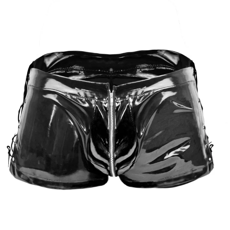 

Zipper Patent Leather Boxer Shorts Men Wet Look Underwear Hot Short Pants Night Club Boxer Trunks Male Bulge Pouch Panties 2023