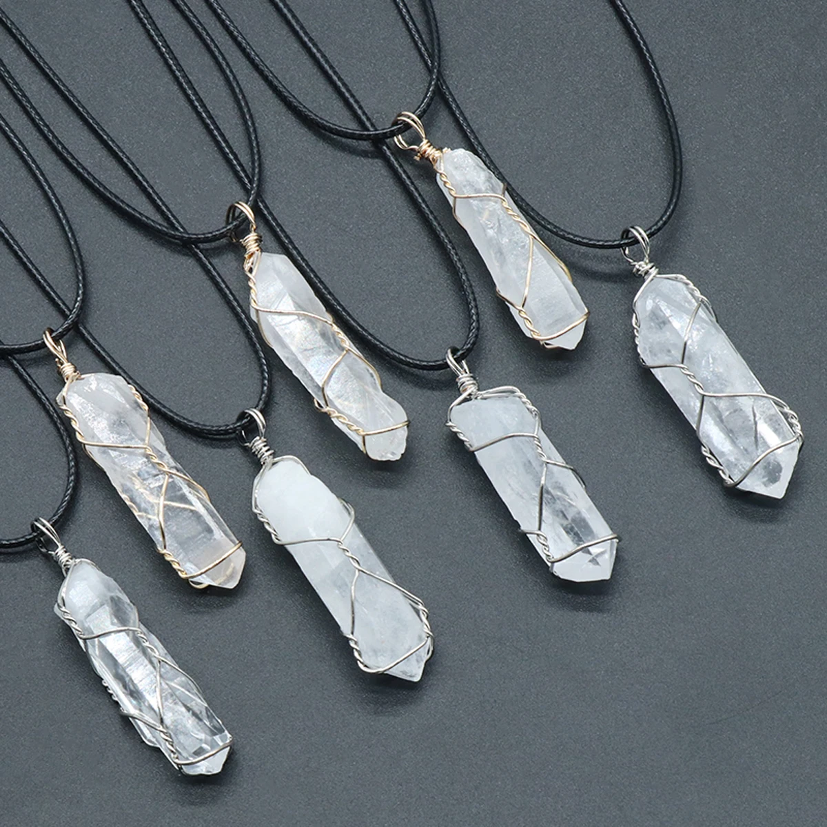 

Clear Quartz Rope Chains Gold Wire Winding Crystals Charms Necklaces Natural Stone Rough Pendant Necklace For Women Jewelry