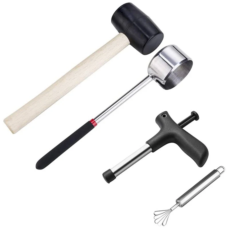 Coconut Opener Tools with Hammer Super Safe & Easy to Open Young Coconuts Food Grade Opener Rubber Mallet with Handle
