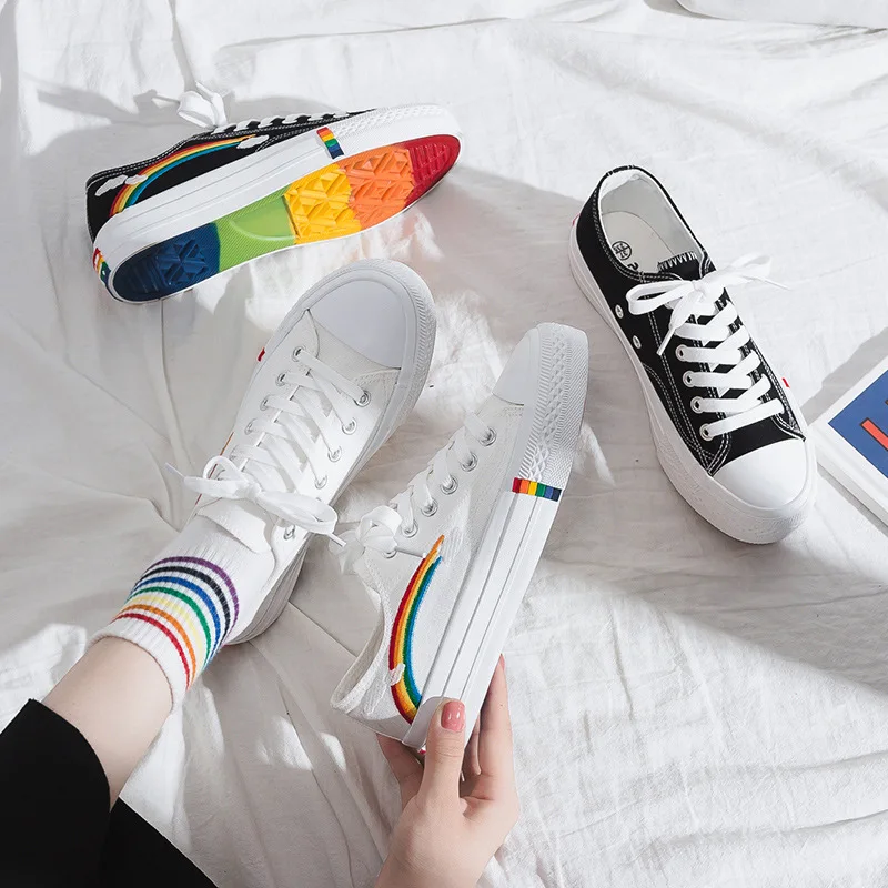 New Rainbow Retro Canvas Shoes 2023 Vulcanized Shoes Woman Sneakers Women's Fashion Flat Fashion Comfortable Shoes Women