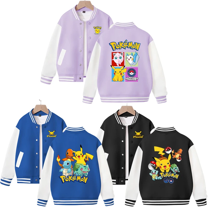 

Pokemon Children Jacket Pikachu Squirtle Bulbasaur Charmander Anime Boys Girls Spring Autumn Clothing Baseball Uniform Coat