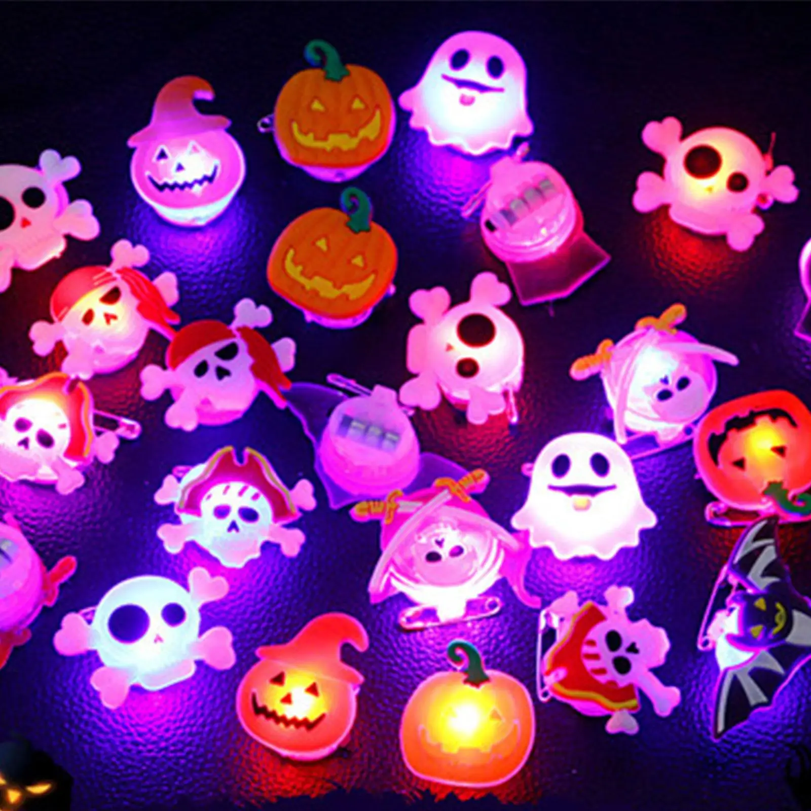 

Halloween Decorations Creative Cute Glowing Ring Brooch Pumpkin Skull Rings for Kids Gifts Halloween Party Supplies