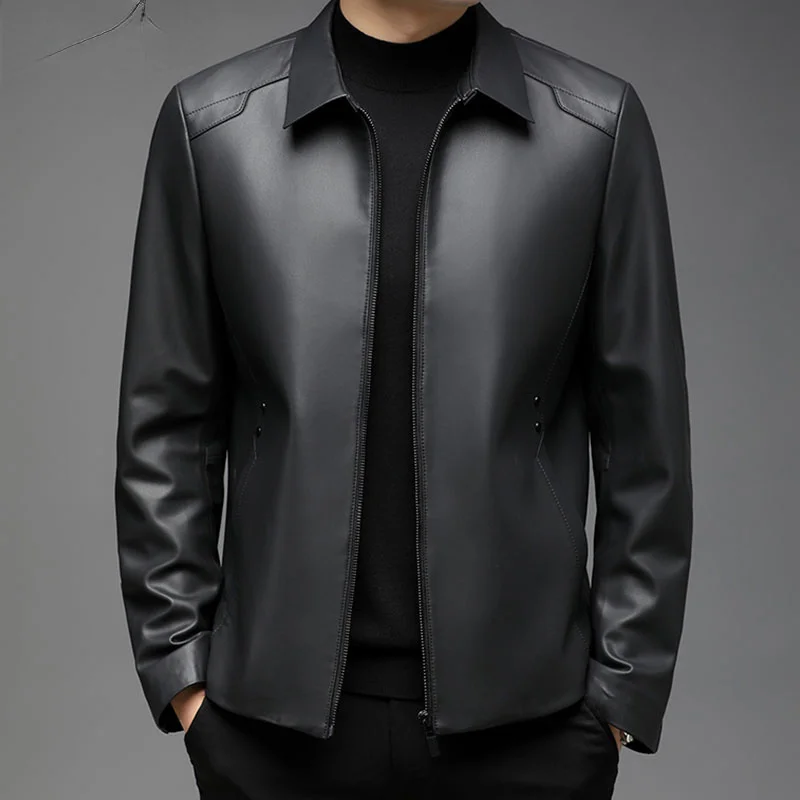 

Мужское короткое кожаное пальто, черное мотоциклетное пальто из натуральной коровьей кожи, для зимы, 100%