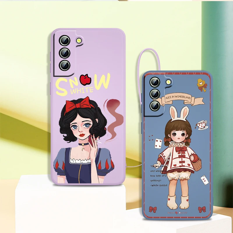 

Princess Snow White Alice Phone Case For Samsung Galaxy S21 S22 Pro S20 FE S10 Note 20 10 Plus Lite Ultra Liquid Rope Cover
