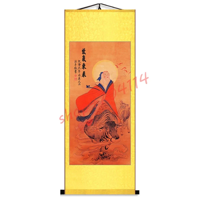 

Taoist ancestor Lao Tzu portrait, purple air east silk scroll hanging, exquisite handicraft decorations collection gifts