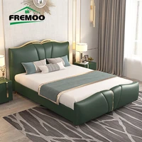 light luxury leather bed with emulsion mattress high quality wedding soft bed lit 2 personnes bedroom furniture