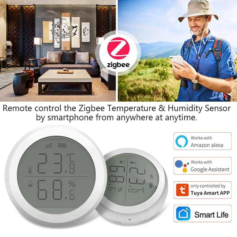 

Смарт-Датчик ZigBee, датчик температуры и влажности с ЖК-экраном, работает с устройствами TuYa ZigBee