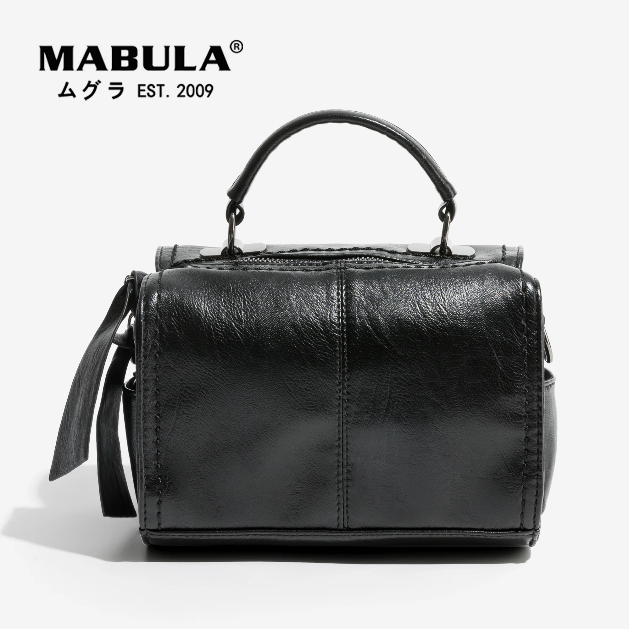 

MABULA Classical Leather Top Handle Purse Small Size Box Shape Crossbody Bag with Removable Strap Fashion Clutch Handbag