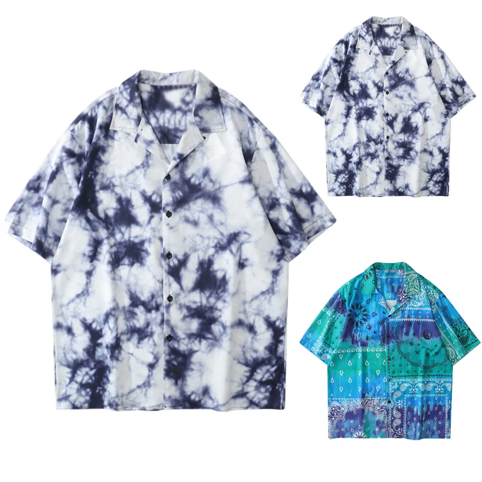 

Мужская винтажная Свободная рубашка с коротким рукавом, отложным воротником и карманами