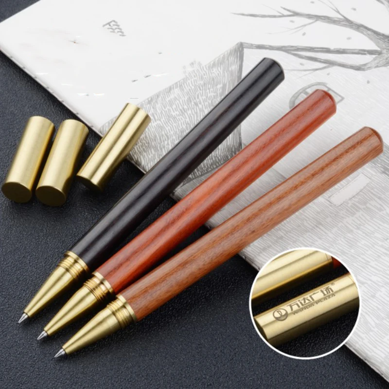 

1pc Wood Brass Ballpoint Pen Black Ink Roller Ball Pens Signature Writing Tool