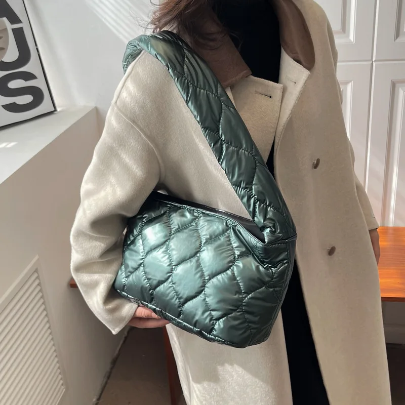 FUNMARDI Winter Down Ladies Shoulder Bag Space Cotton Crossbody Bag Diamond Lattice Designer Women Messenger Bags Hobo WLHB3263