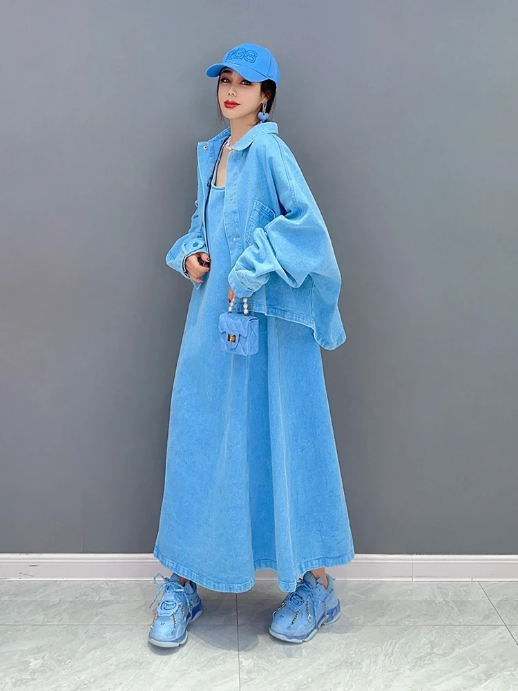 Женское свободное платье-майка Ковбойское Двухслойное платье большого размера